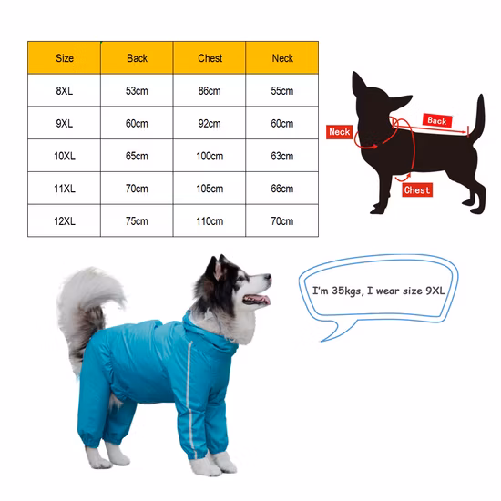 卸売カスタム快適な大型ペット服安全反射防水ペット犬四足レインコート